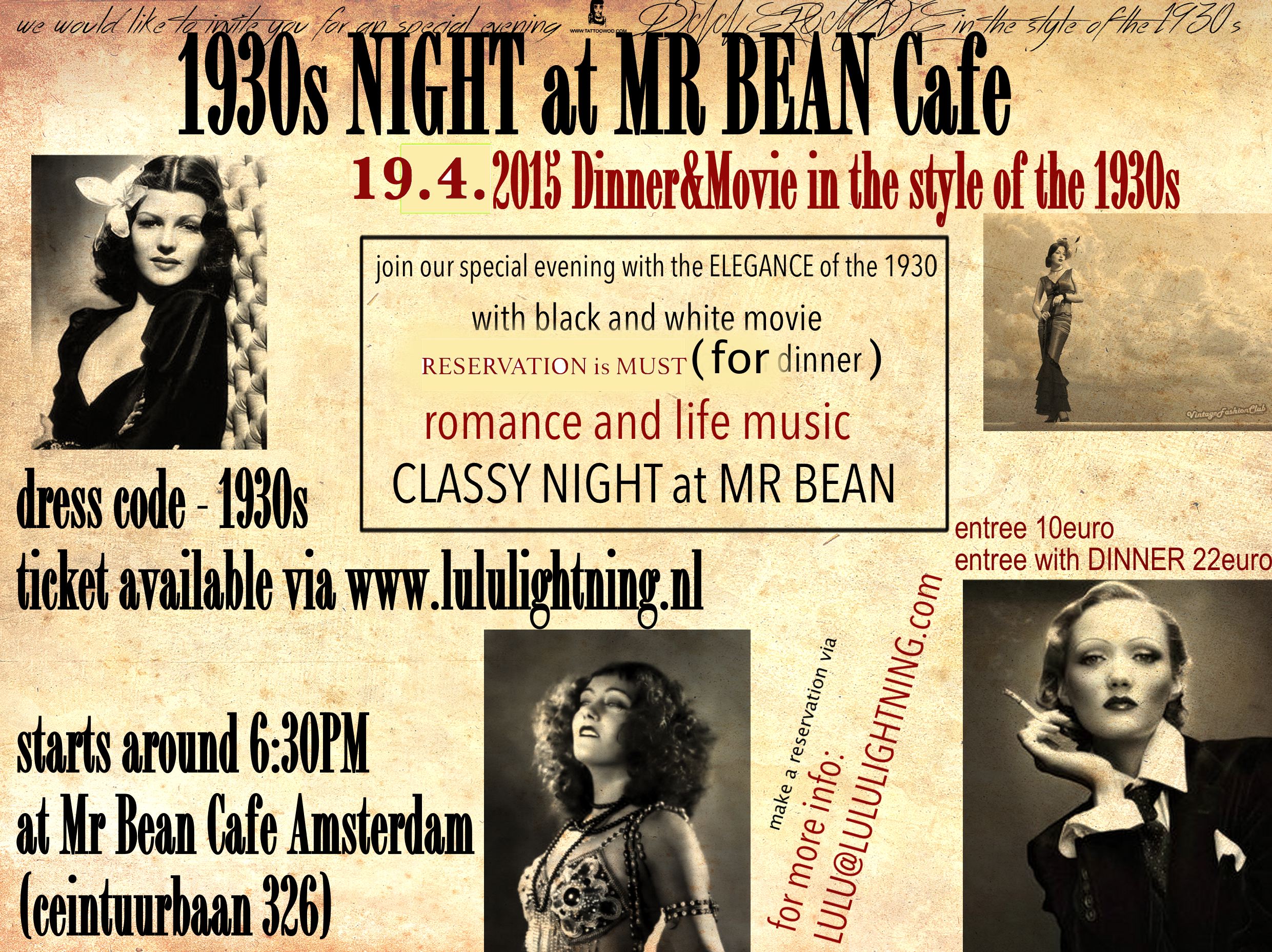 1930s DINNER MOVIE NIGHT at MR BEAN CAFE AMSTERDAM 